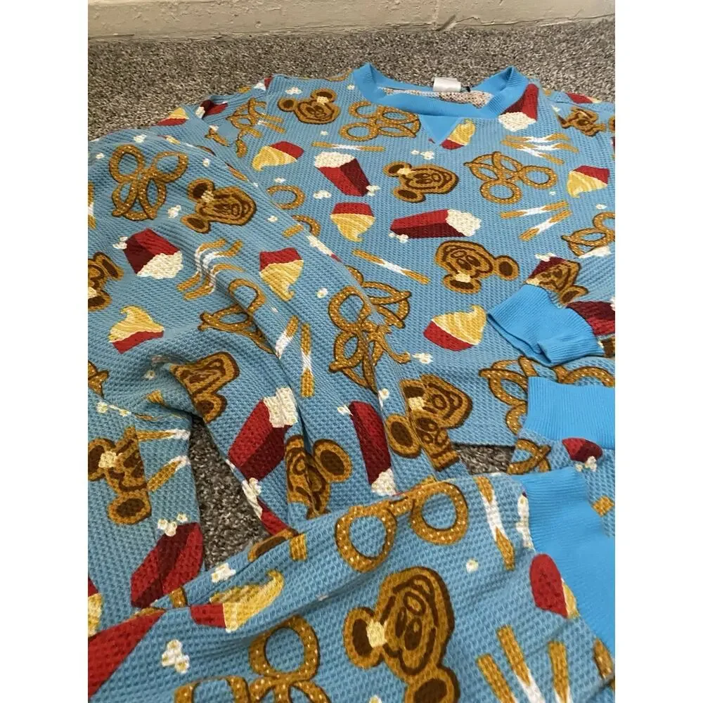 Disney Parks Mickey Pajama PJ Women M Blue Pretzel Food Popcorn Ice Cream Snack - Picture 2 of 5
